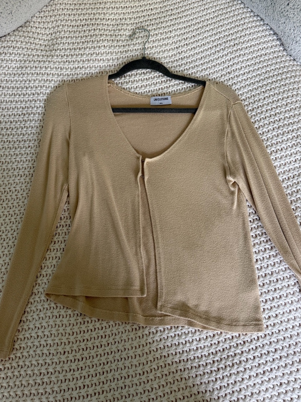 Beige long sleeve front close top